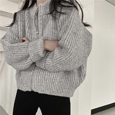 Zipper Solid Knitted Loose Sweater